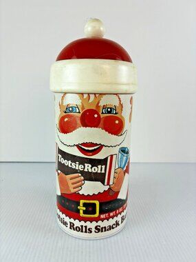 Vtg 1980's Cardboard Santa Tootsie Roll Container Can Canister Christmas Retro